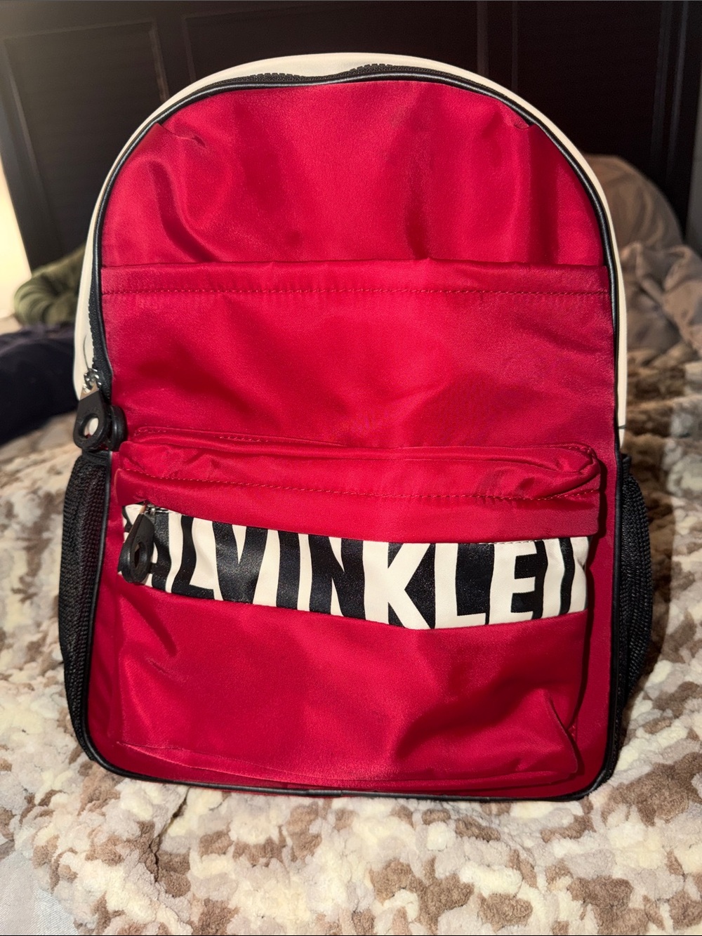 Calvin Klein Red Backpack with Black Logo Trim